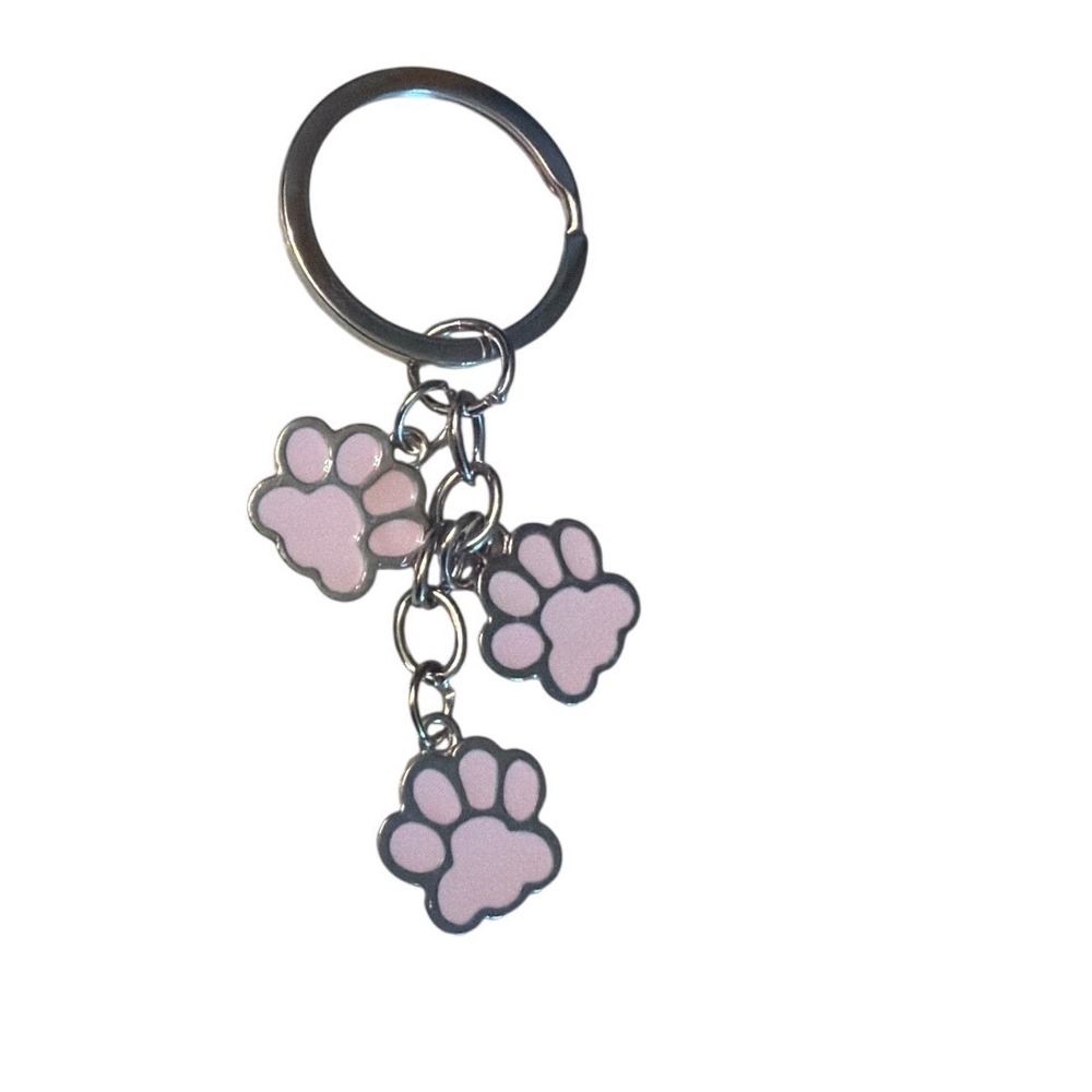 Cute Paw Print Keychain Pink Enamel Charm Dangle Key Ring Bag‎ Accessory
